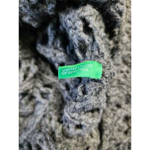 United Colors of Benetton Charcoal Grey Chunky Open Knit Turtleneck Sweater Med - Picture 6 of 7